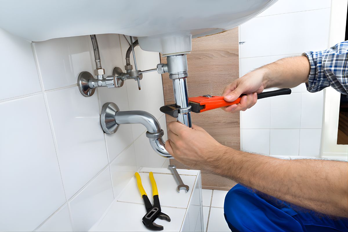 Bathroom plumbing fix with pipework and valves