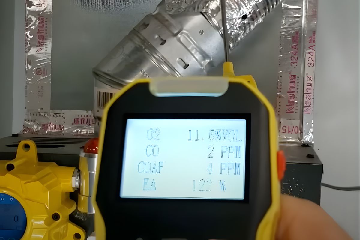 Boiler efficiency checks with digital meter and safety readings